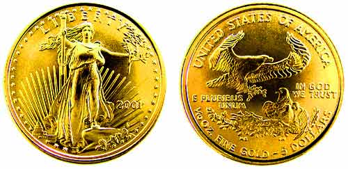 2001 5 Dollars 1/10 Oz. Fine Gold Coin Won by Primo