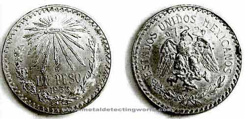 Silver 1933 1 Peso Silver Coin, Mexico