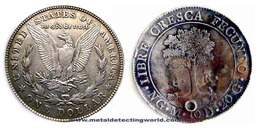 Morgan Silver Dollar and 8 Reales Coin