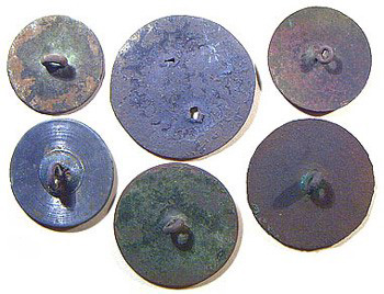 Plain 1-piece Brass Buttons and Hessian Button, ca. 1777