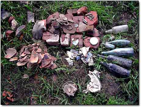 Bricks, Pottery, Glass Bottles, Tools, China Shards, etc.