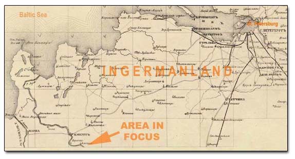 Map of St. Petersburg region (Ingermanland), Russia