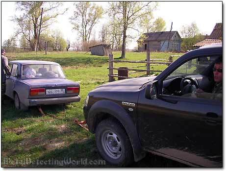 Preparing to Tow Andrei's Car Out of Wet Spot