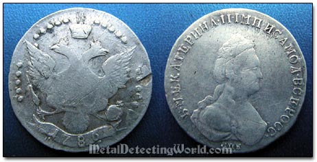 Silver 1786 20 Kopeks Tsarina Catherine II