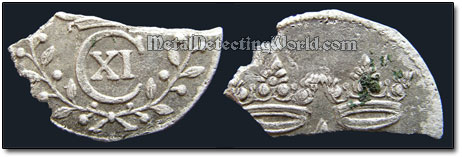 Fragment of Swedish Silver 1681-85 1 Ore, King Carl XI