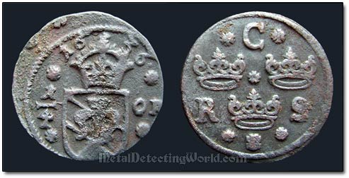 Swedish 1636 1/4 Ore Coin