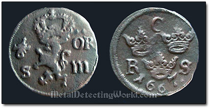 Swedish 1667 1/6 Ore Coin