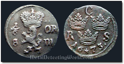 Swedish 1673 1/6 Ore Coin
