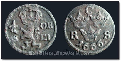 Sweden 1666 1/6 Ore Coin