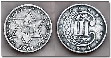 US 1854 3-Cent Piece