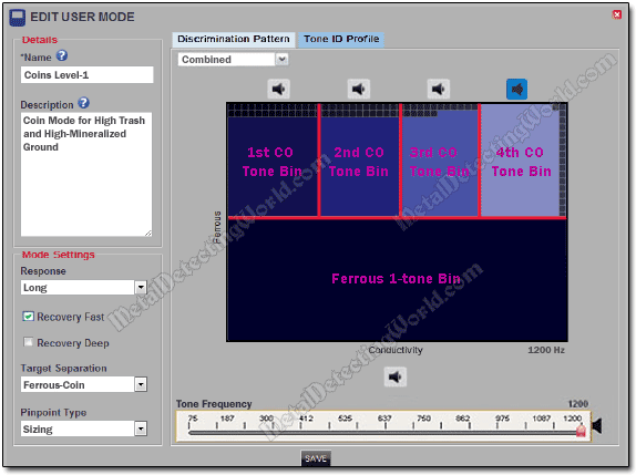 Combined Type of Tone ID Map on User Mode Editor Screen in Minelab XChange 2