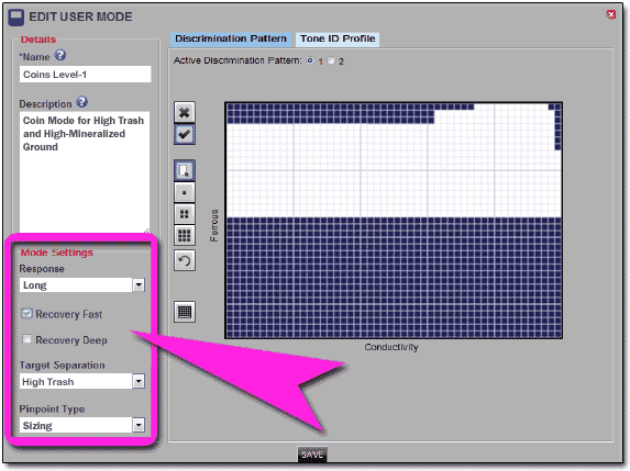 Adjusting Mode Settings in Minelab XChange 2