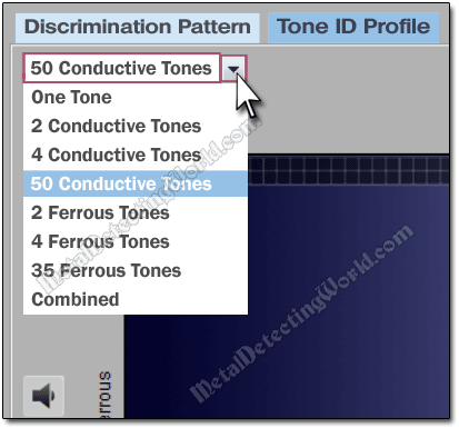 Tone ID Profile Type Drop-Down Menu in Minelab XChange 2