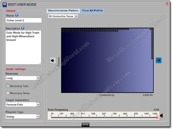 Tone ID Profile Editor of Minelab XChange 2