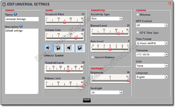 Minelab XChange 2 Universal Settings Editor with Default Settings