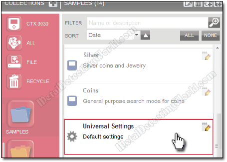 Universal Settings Summary in Item List in minelab XChange 2