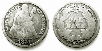 1876 Liberty Seated Dime