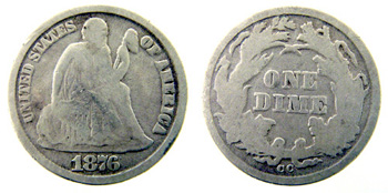 1876 Seated Liberty Dime