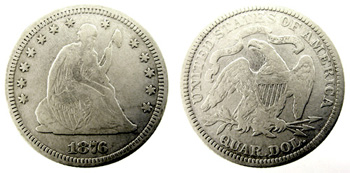 1876 Seated Liberty Quarter