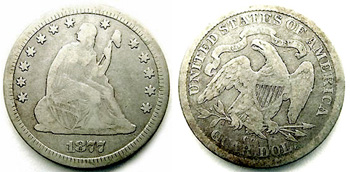 1877 Seated Liberty Quarter