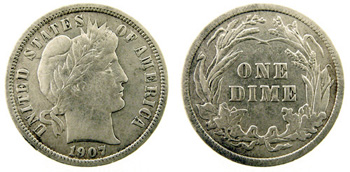 1907 Barber Dime