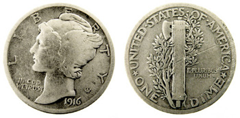 1916 Mercury Dime