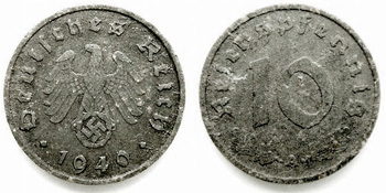 1940 10 Reichspfennig,Nazi Germany