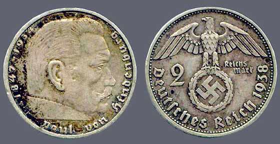 Nazi Germany 1934 2 Reichsmarks Coin