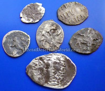 Tarnished Hammered Silver Coins Before Cleaning by Electrochemical Reduction
