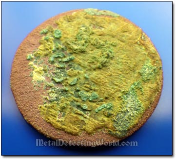 Hard Encrustation Remains On Copper Coin After Galvanic Cleaning
