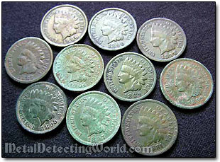 Tones of Green Patina on Dug Indian Head Pennies