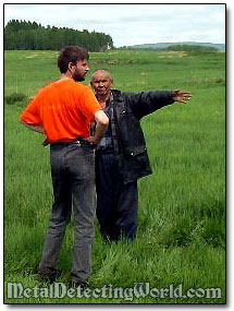 Old Timer Pointing Out to Treasure Hunting Location