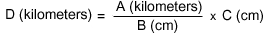 Formula for calculating ground distance expressed in kilometers