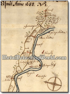 1688 Swedish Map with Wind Rose