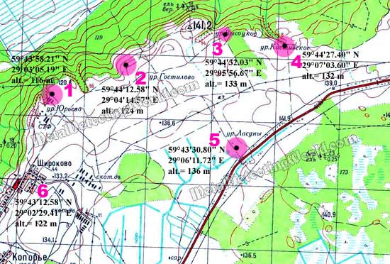 Topographic Map Marked with Obtained Info