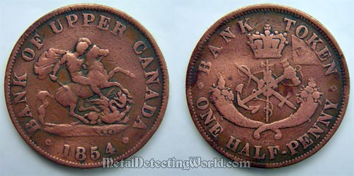 Undug 1854 One Half-Penny Token of Bank of Upper Canada with Cabinet Patina