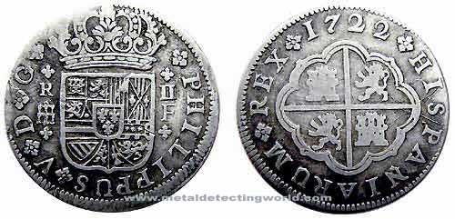 1722 2 Reales Silver Coin, Philip V
