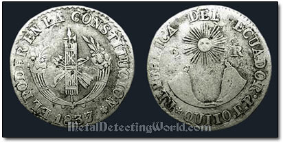 Silver 2 Reales Coin, Ecuador