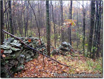 Old Stone Wall Through Forest