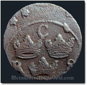 Obverse of 1668 1/6 Ore Swedish Coin After Being Cleaned