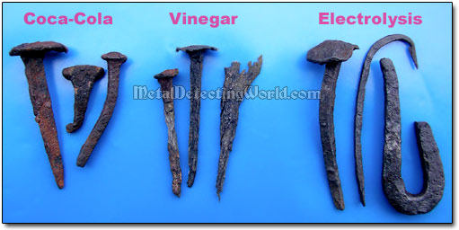 Three Groups of Iron Objects Treated with Coca-Cola, Vinegar and Electrolysis Respectively