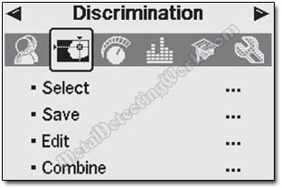 Minelab E-Trac Discrimination Menu