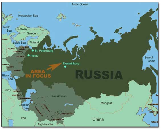 urals mountains map