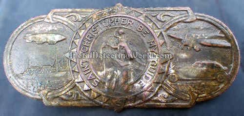 Authentic 'Saint Christopher Be My Guide' Visor Badge, ca. 1920s, Provides Divine Protection for Travellers